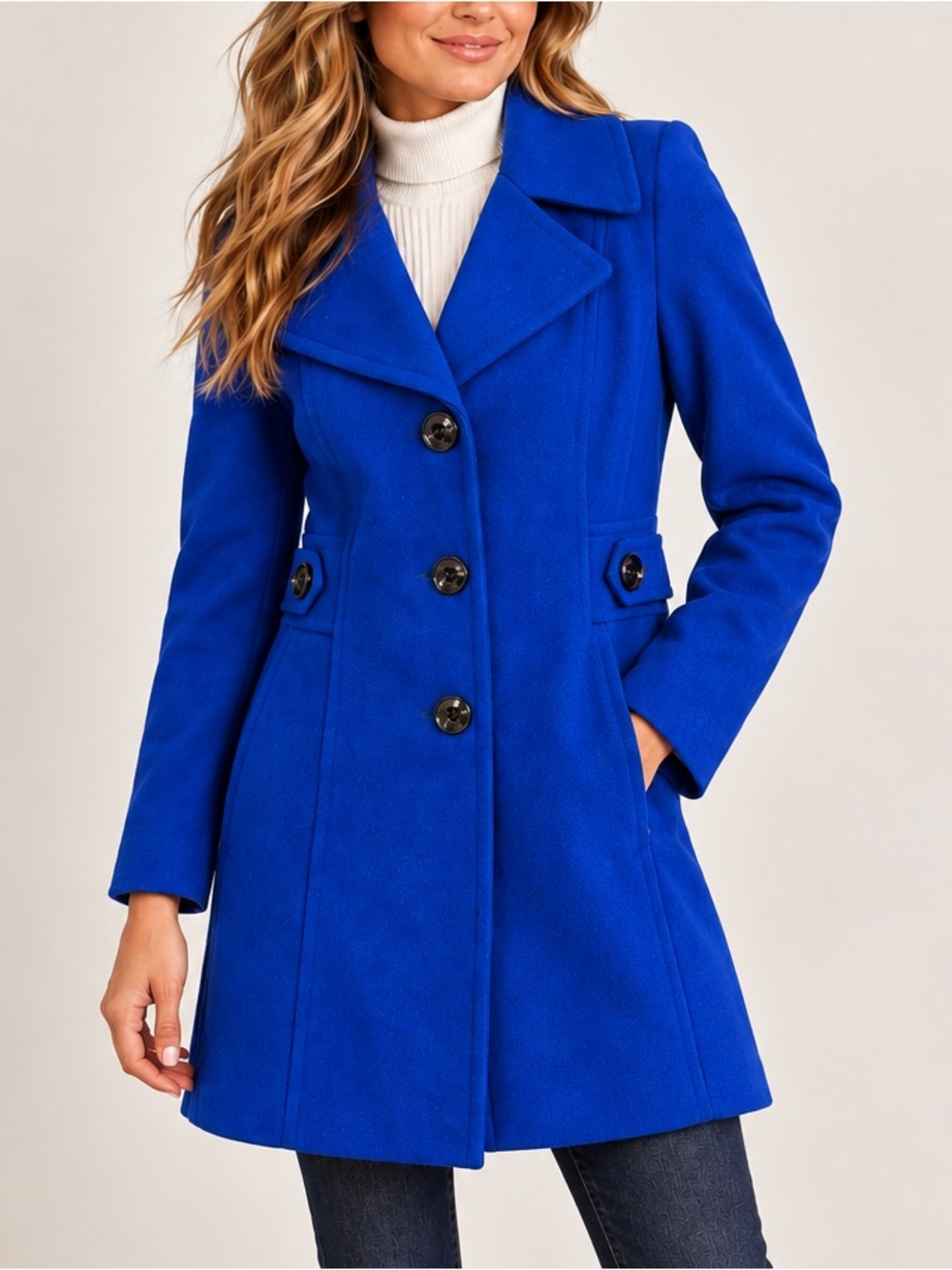 Anne Klein Wool Blend Coat Cobalt Blue Tailored Peacoat XS